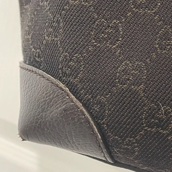 Gucci Chocolate Denim Monogram Tote Bag W/Braided Handles and Tassels - Picture 6 of 15